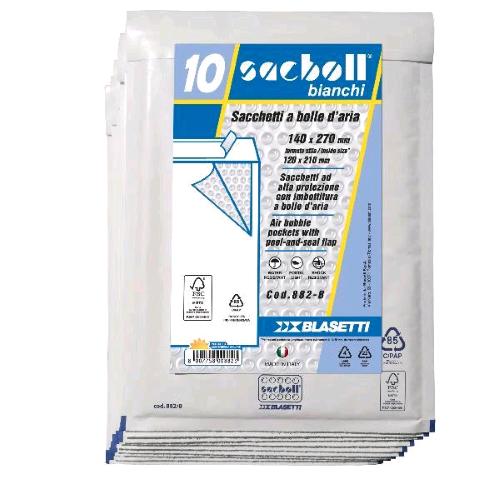BLASETTI SACBOLL BUSTE A SACCO IMBOTITE 14X27 CM BIANCO CONF 10 Pz.