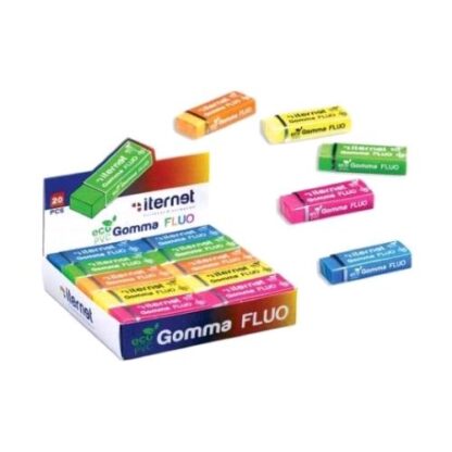 ITERNET GOMME FLUO PER MATITA ALTA QUALITA' DIM GOMMA 61x22x12mm COLORI ASSORTITI BOX 20 Pz