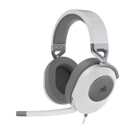 CORSAIR HS65 SURROUND CUFFIAGAMING CON MICROFONO OMNIDIREZIONALE AUDIO DOLBY SURROUND 7.1 TECNOLOGIA SONARWORKS SOUNDID CONTROLLO DEL VOLUME SU PADIGLIONE JACK 3.5 COMPATIBILE PC XBOX PS4 MOBILE BIANCO GRIGIO