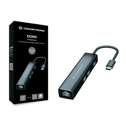 CONCEPTRONIC DONN07B HUB USB-C A 3 PORTE USB 3.0 1XRJ-45 5000 MBIT/S BLACK