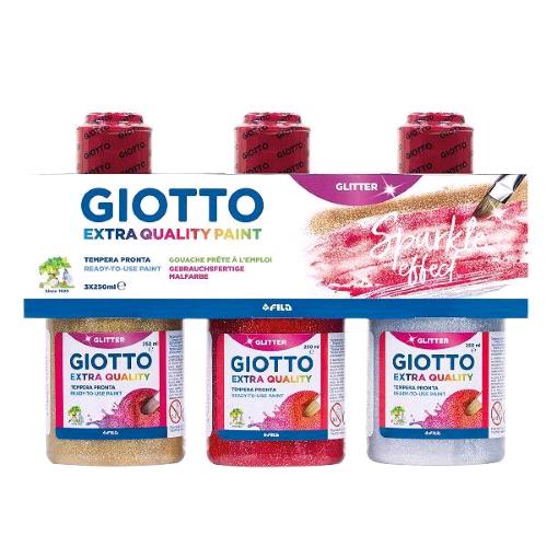 GIOTTO TEMPERA GLITTER IN FLACONE DA 250ML COLORI ASSORTITI CONF 3 Pz.