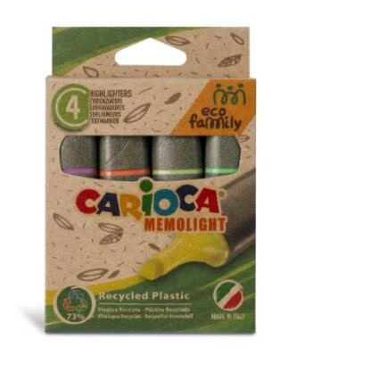 CARIOCA MEMOLIGHT EVIDENZIATORE PUNTA A SCALPELLO 5 mm COLORI ASSORTITI CONF 4 Pz.