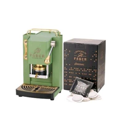 FABER PRO MINI DELUXE MACCHINA DA CAFFE' CIALDE 44MM 500W 15 BAR 1.3LT +50 CIALDE BRITISH GREEN OTTONE