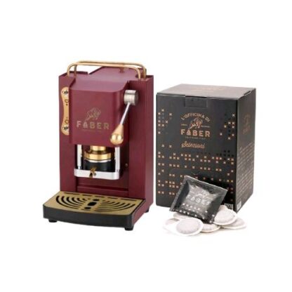 FABER PRO MINI DELUXE MACCHINA DA CAFFE' CIALDE 44MM 500W 15 BAR 1.3LT +50 CIALDE CHERRY RED OTTONE