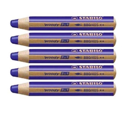 STABILO WOODY 3 IN 1 PASTELLO A CERA E ACQUARELLO MINA 10 mm BLU OLTREMARE CONF 5 Pz.