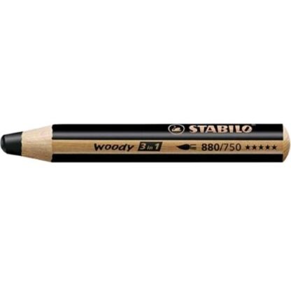 STABILO WOODY 3 IN 1 PASTELLO A CERA E ACQUARELLO MINA 10 mm NERO CONF 5 Pz.