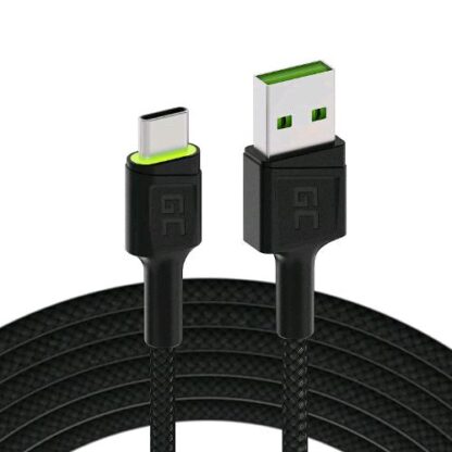 GREEN CELL CABLE RAY LED VERDE CAVO USB A USB-C RICARICA RAPIDA ULTRA CHARGE QC 3.0 2MT BLACK