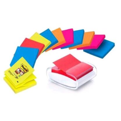 3M POST-IT 12 BLOCHETTI 76X76 mm COLORI ASSORTITI CON DISPENSER PRO BIANCO