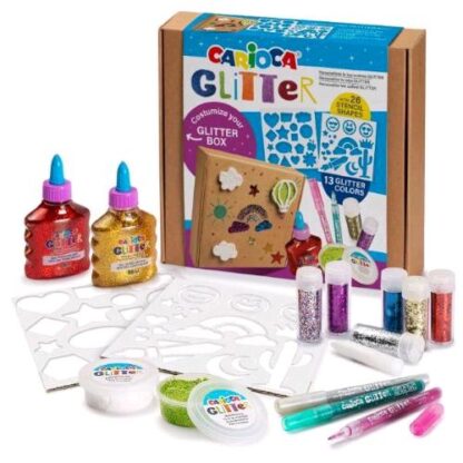 CARIOCA BOX GLITTER CON STENCILS SET DA DISEGNO COLORI ASSORTITI
