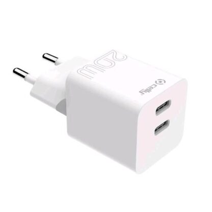 CELLY TC2USBC20WWH CARICABATTERIE DA RETE 2USB-C 20W WHITE