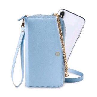 CELLY VENERE CUSTODIA POCHETTE UNIVERSALE IN SIMILPELLE PER SMARTPHONE FINO A 6.5" EFFETTO SAFFIANO CON CHIUSURA A ZIP AZZURRO