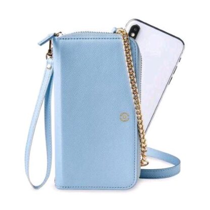 CELLY VENERE CUSTODIA POCHETTE UNIVERSALE IN SIMILPELLE PER SMARTPHONE FINO A 6.5" EFFETTO SAFFIANO CON CHIUSURA A ZIP AZZURRO