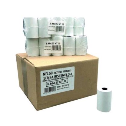 ROTOLIFICIO BERGAMASCO ROTOLO IN CARTA TERMICA PER POS 57 mm X 18 MT ANIMA 12.7 mm BIANCO CONF 5 Pz.
