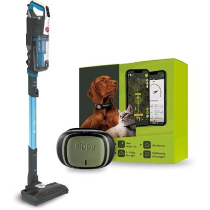 HOOVER HF522STP + KIPPY ASPIRAPOLVERE SENZA FILO 0,45 LT AUTONOMIA 45 MIN ANTIGROVIGLIO MINI TURBO SPAZZOLA E KIPPY GPS TRACKER ANIMALI BLU