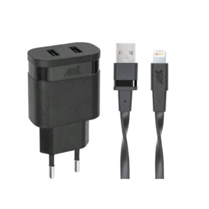 RIVACASE VA4125TD2 CARICATORE DA RETE 2xUSB + CAVO LIGHTINING NERO