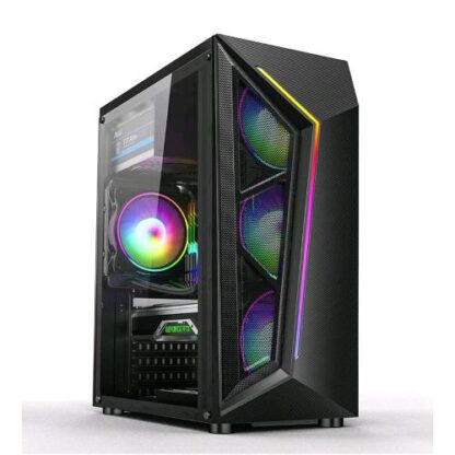 MACHPOWER IT-GMSC14 CASE GAMING RGB ATX MICRO-ATX 1xSTRISCI LED RGB PANNELLO LATERALE IN VETRO TEMPERATO 2xUSB-A 2.0 1xUYSB-A 3.0 4xVENTOLE ARGB NERO