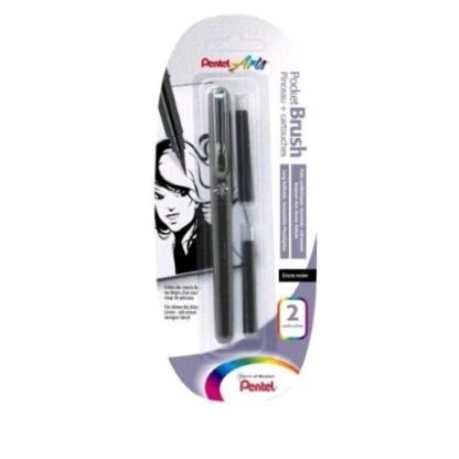PENTEL POCKET BRUSH PENNA PUNTA A PENNELLO CON 2 RICARICHE NERO