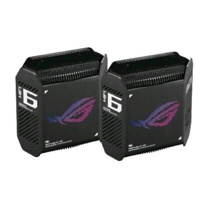 ASUS ROG RAPTURE GT6 AX10000 ROUTER GAMING AIMESH 1 BANDA TRIPLA WI-FI 6 ACCELERAZIONE SOFTWARE DI TRIPLO LIVELLO ASUS RANGEBOOST PLUS 4xPORTE ETHERNET RJ-45 1xUSB-3.0 NERO 2PZ