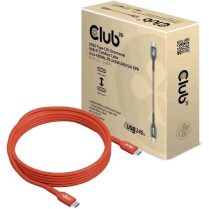 CLUB 3D CAC-1513 USB2 TYPE-C Bi-DIRECTIONAL USB-IF CERTIFIED CABLE DATA 480Mb, PD 240W (48V/5A) EPR M/M 3 MT