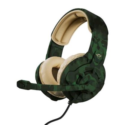 TRUST GAMING GXT 411C RADIUS CUFFIE GAMING MULTIPIATTAFORMA PER PC PS5 PS4 XBOX NINTENDO SWITCH MOBILE OVER EAR JACK AUDIO 3.5 MM CONTROLLO DEL VOLUME MICROFONO REGOLABILE VERDE MIMETICO