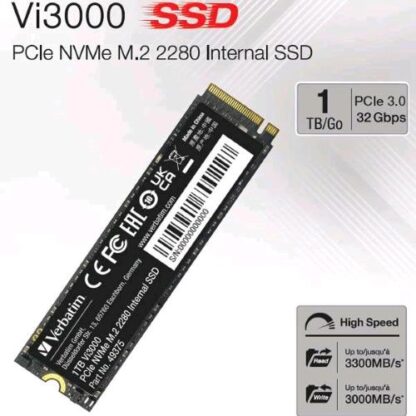 VERBATIM Vi3000 SSD 1.000GB M.2 NVMe PCIe Gen 3.0 x 4 LETTURA 3.300 MB/s-SCRITTURA 3.000 MB/s