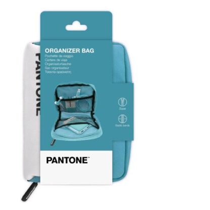 PANTONE TRAVEL BAG BORSELLO DA VIAGGIO PER ACCESSORI IN POLIESTERE 12.5X15X5 CM 2 SCOMPARTI AZZURRO