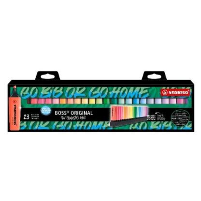 STABILO BOSS ORIGINAL DESKSET ARTY EVIDENZIATORE PUNTA A SCALPELLO 2/5 mm COLORI ASSORTITI CONF 23 Pz.