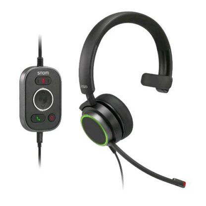 SNOM A330M CUFFIE OVER-EAR CON CANCELLAZIONE PASSIVA DEL RUMORE VOIP CAVO JACK USB/RJ9/3.5 CON CONTROLLO CONVERSAZIONE MORBIDA PELLE SINTETICA COLORE NERO