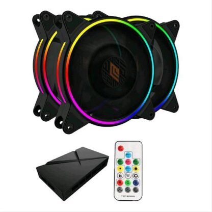 NOUA SKIRON NERO 3 VENTOLE TRIPLO HALO ARGB RGB INDIRIZZABILI VENTOLE PER CASE DA 120 MM 1200RPM CON FAN HUB E TELECOMANDO SINCRONIZZATO CON SCHEDA MADRE 5V A 3 PIN