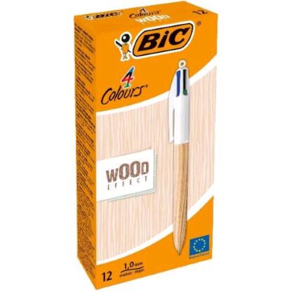 BIC 4 COLOURS WOOD EFFECT PENNA A SFERA TRATTO 1 mm COLORI ASSORTITI CONF 12 Pz.