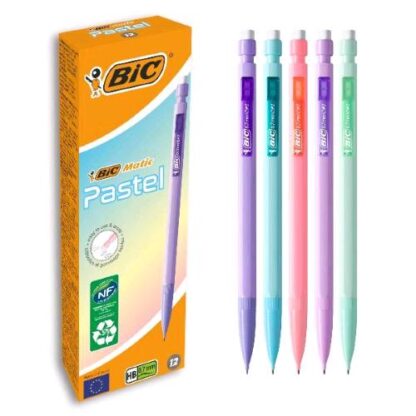 BIC MATIC FUN E PASTEL PORTAMINE 0.7 mm CON GOMMINO COLORI ASSORTITI CONF 12 Pz.