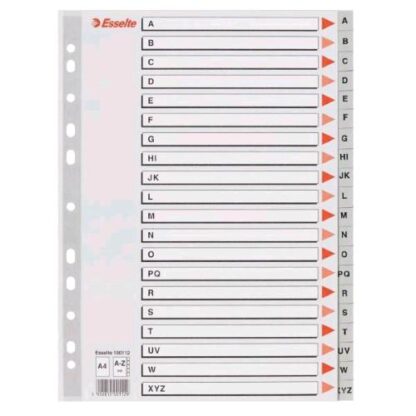 ESSELTE DIVISORIO PER RUBRICA ALFABETICA IN PP 225X297 mm PERFORAZIONE UNIVERSALE 20 TASTI GRIGIO