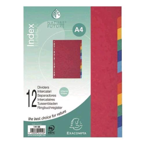 EXACOMPTA NATURE FUTURE DIVISORI IN CARTONCINO 225GR 225X297 mm 12 TASTI COLORI ASSORTITI