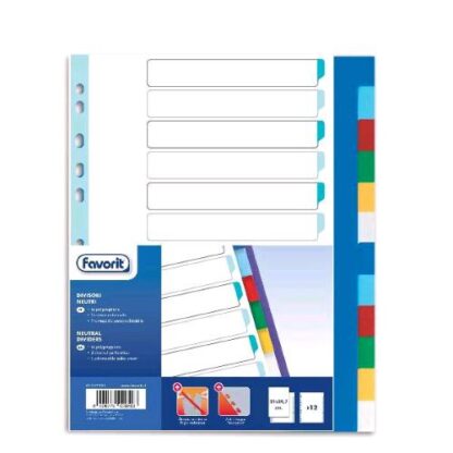 FAVORIT INTERCALARE NEUTRO IN PP 225X297 mm 12 TASTI COLORI ASSORTITI