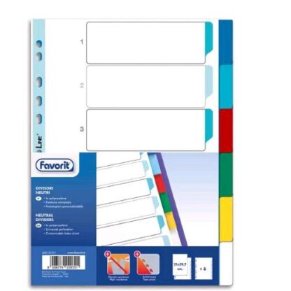 FAVORIT INTERCALARE NEUTRO IN PP 225X297 mm 6 TASTI COLORI ASSORTITI