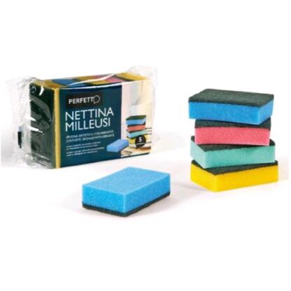 PERFETTO LA SPUGNAMILLEUSI SPUGNA SINTETICA CON ABRASIVO COLORI ASSORTITI CONF 5 Pz.