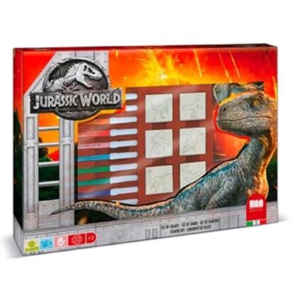 MULTIPRINT JURASSIC WORLD VALIGIOTTO CON TIMBRI TAMPONE PENNARELLI ALBUM E RIGHELLO COLORI ASSORTITI