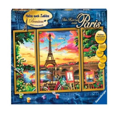 RAVENSBURGER CREART TRITTICO PARIS REFLECTION KIT PER DIPINGERE CON I NUMERI CON 3 TAVOLE PRESTAMPATE COLORI E PENNELLO