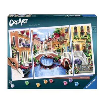 RAVENSBURGER CREART TRITTICO VENEZIA KIT PER DIPINGERE CON I NUMERI CON 3 TAVOLE PRESTAMPATE COLORI E PENNELLO