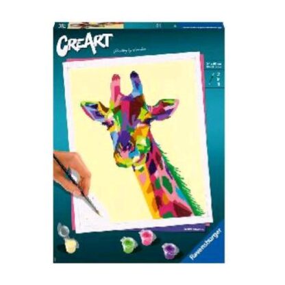 RAVENSBURGER CREART GIRAFFA KIT PER DIPINGERE CON I NUMERI CON TAVOLA PRESTAMPATA 24X30 CM COLORI E PENNELLO