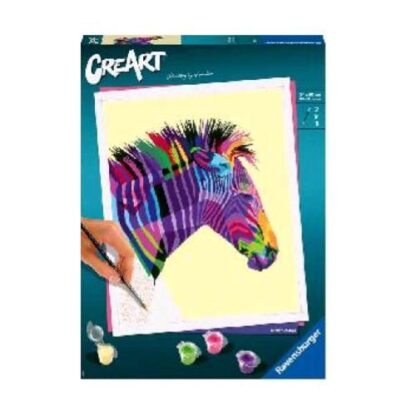 RAVENSBURGER CREART ZEBRA KIT PER DIPINGERE CON I NUMERI CON TAVOLA PRESTAMPATA 24X30 CM COLORI E PENNELLO