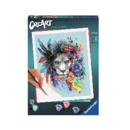 RAVENSBURGER CREART LEONE KIT PER DIPINGERE CON I NUMERI CON TAVOLA PRESTAMPATA 24X30 CM COLORI E PENNELLO