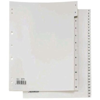 SEI ROTA RECORD INTERCALARE NUMERICO 1-12 IN PLASTICA 210X297 mm FORATURA UNIVERSALE GRIGIO CONF 12 Pz.