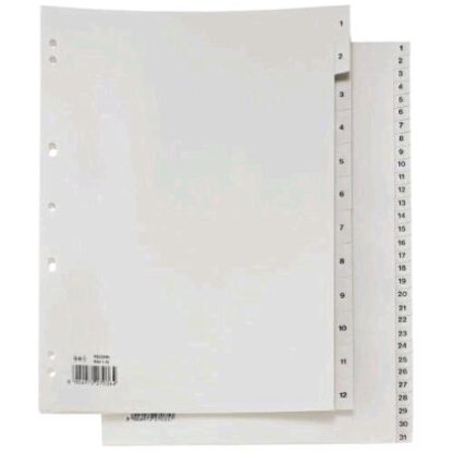 SEI ROTA RECORD INTERCALARE NUMERICO 1-6 IN PLASTICA 210X297 mm FORATURA UNIVERSALE GRIGIO CONF 6 Pz.
