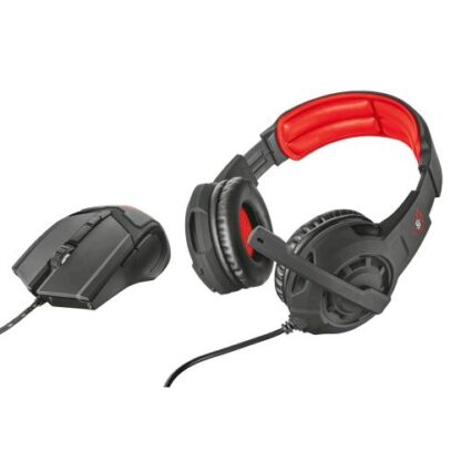 TRUST GXT 784 CUFFIE + MOUSE GAMING 600/4800 dpi NERO/ROSSO