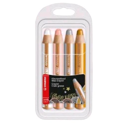 STABILO WOODY 3 IN 1 PASTELLO A CERA E ACQUARELLO MINA 10 mm COLORI ASSORTITI CONF 4 Pz.