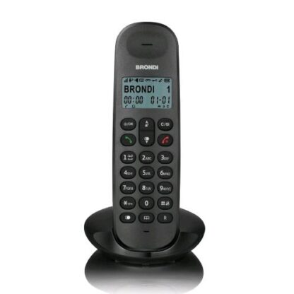 BRONDI TELEFONO LOTUS TELEFONO CORDLESS DECT GAP RUBRICA TELEFONIA 50 MEMORIE FINO A 5 PORTATILI COLLEGABILI NERO