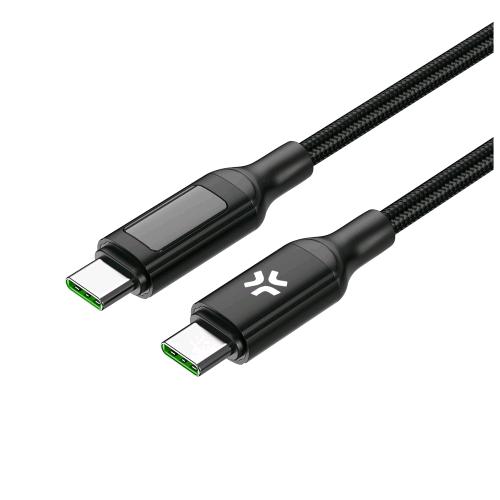 CELLY CAVO USB-C POWER DELIVERY 100 W CON CONNETTORE LED INDICATORE DELLA POTENZA EROGATA IN NYLON ANTI GROVIGLIO 2 MT NERO
