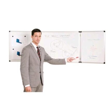 BI-OFFICE TRIO MAYA LAVAGNA MAGNETICA PIEGHEVOLE 120X90 CM CHIUSA 240X90 CM APERTA KIT FISSAGGIO A PARETE BIANCO