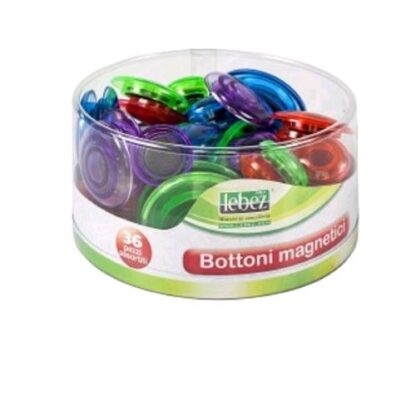 LEBEZ BARATTOLO BOTTONI MAGNETICI FLUO IN PLASTICA COLORI ASSORTITI CONF 36 Pz.